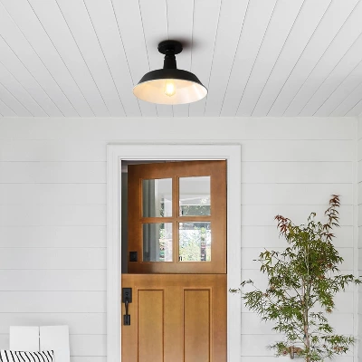 14" 1-Light Camila Classic Industrial Indoor/Outdoor Iron LED Semi Flush Mount Black/White - JONATHAN Y 12 14" 1-Light Camila Classic Industrial Indoor/Outdoor Iron LED Semi Flush Mount Black/White - JONATHAN Y - Image 10