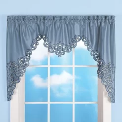 Collections Etc Elegant Scalloped Design Cut-Out And Embroidered Scroll Window Valance With Rod Pocket Top For Easy Hanging