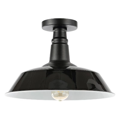 14" 1-Light Camila Classic Industrial Indoor/Outdoor Iron LED Semi Flush Mount Black/White - JONATHAN Y 6 14" 1-Light Camila Classic Industrial Indoor/Outdoor Iron LED Semi Flush Mount Black/White - JONATHAN Y - Image 4