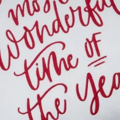 18"x18" 'It's The Most Wonderful Time Of The Year' Embroidered Square Throw Pillow White - Evergrace