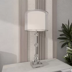Glass Table Lamp With Drum Shade Silver - Olivia & May -Home Decor Store GUEST ead0a690 959b 41e6 a4eb a3aaca1f2e07