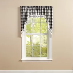 Park Designs Buffalo Check Home Lined Black And Cream Swags 72" X 36"