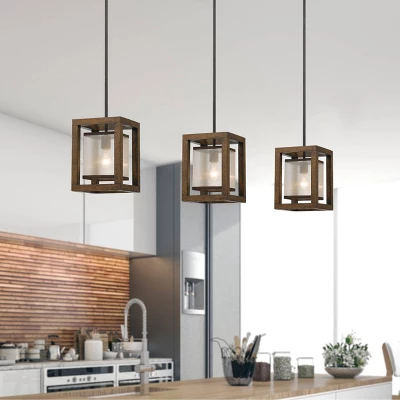 (8" X 8") 1 Light Rubber Wood Pendant With Organza Shade Brown - Cal Lighting 3 (8" X 8") 1 Light Rubber Wood Pendant With Organza Shade Brown - Cal Lighting