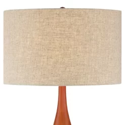 360 Lighting Rocco Modern Mid Century Table Lamp 30" Tall White Geometric Ceramic Wood Tan Fabric Drum Shade For Bedroom Living Room Bedside Office -Home Decor Store GUEST f43a5bcc db3d 43c8 82eb 0ecbc8894aa2