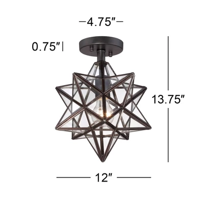 Franklin Iron Works Cuthbert Modern Farmhouse Ceiling Light Semi Flush Mount Fixture 11" Wide Black Iron Moravian Star Clear Glass Panels For Bedroom 7 Franklin Iron Works Cuthbert Modern Farmhouse Ceiling Light Semi Flush Mount Fixture 11" Wide Black Iron Moravian Star Clear Glass Panels For Bedroom - Image 5