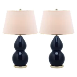 (Set Of 2) 26.5" Jill Double- Gourd Ceramic Lamp Navy (Includes CFL Light Bulb) - Safavieh