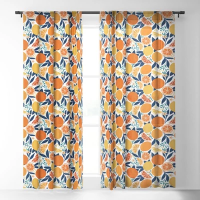 Avenie Citrus Fruits Blue Single Panel Sheer Window Curtain - Society6 3 Avenie Citrus Fruits Blue Single Panel Sheer Window Curtain - Society6