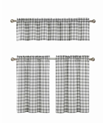 GoodGram Gray & White Cotton Blend Gingham Tartan Country Plaid Kitchen Curtain Set - 58 In. W X 15 In. L 3 GoodGram Gray & White Cotton Blend Gingham Tartan Country Plaid Kitchen Curtain Set - 58 In. W X 15 In. L